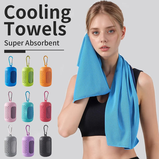 Portable Circular Silicone Wrapped Cold Towel Cooling Towel Quick Drying Polyester Fiber Towels Beach Accessories Sport Fitn…