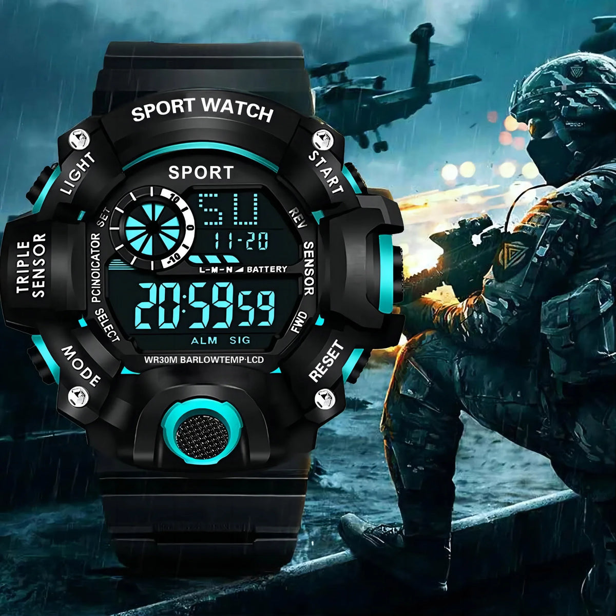 Fashion Men's Watch Sports Electronic Wristwatch Large dial Multifunctional Waterproof Luminous Alarm Kids Male's Military W…