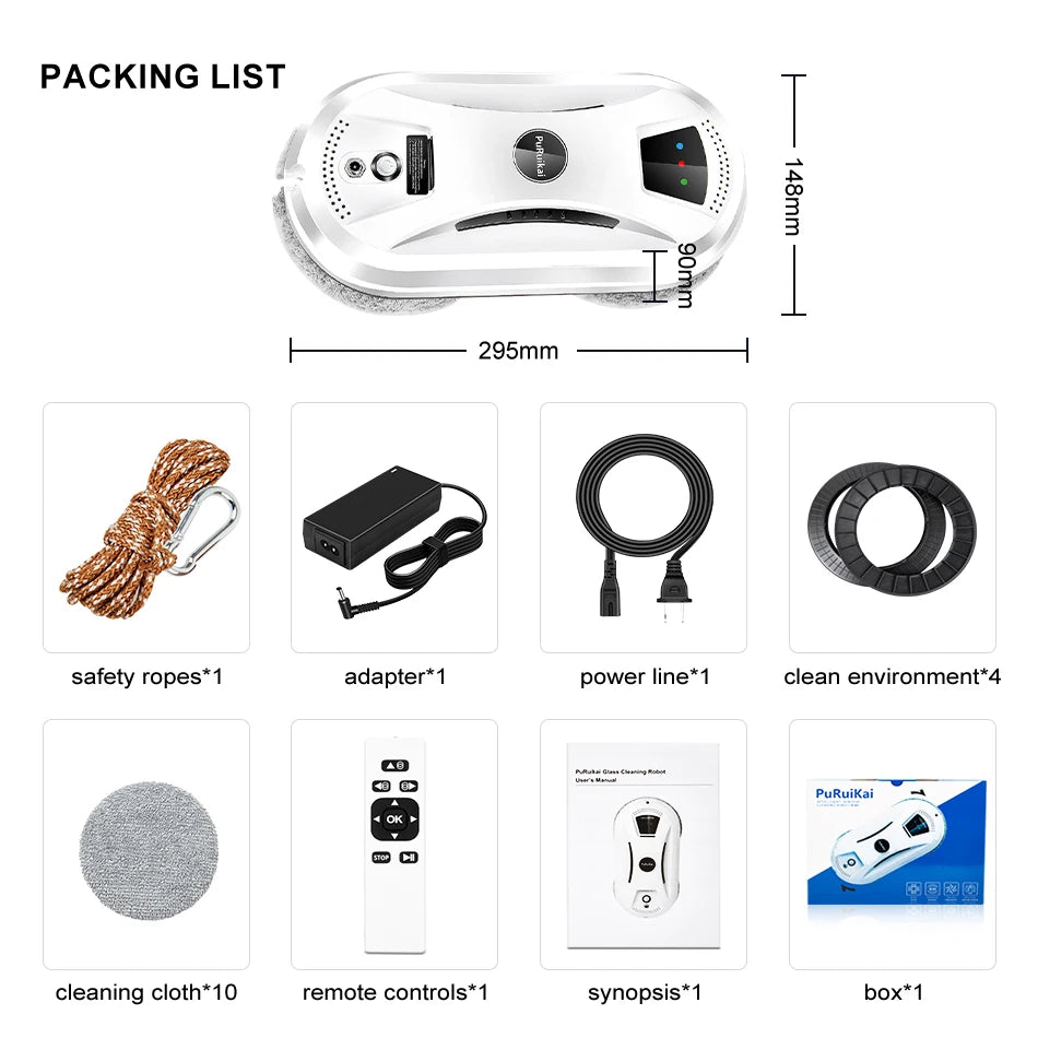 PuRuiKai Ultra Thin Robot Vacuum Cleaner Window Cleaning Robot Window Cleaner Electric Glass Remote Control for Home - image…