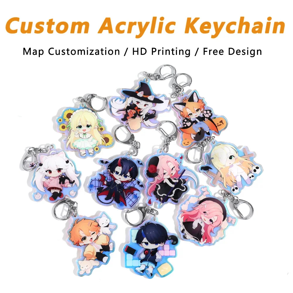 Custom Keychain Cartoon Acrylic Key Chain Photo Customized Anime Charms Hologram Clear Personalized Designer Car Keychains -…