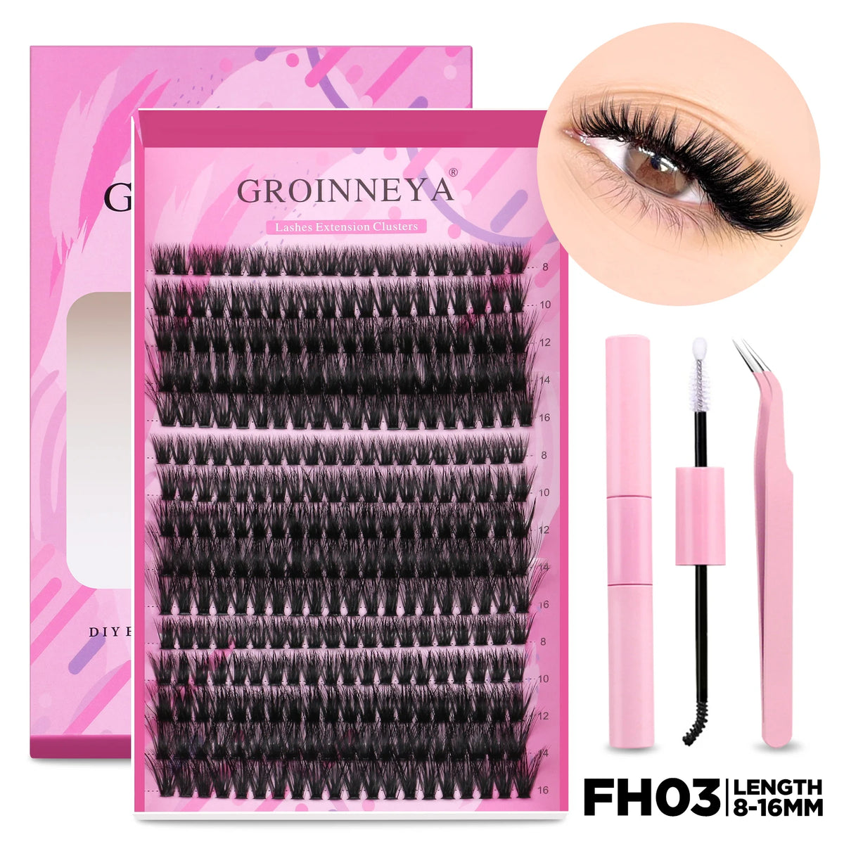 GROINNEYA DIY Lash Extension Kit Individual Lashes Cluster Mix Eyelashes Full Set Lashes Kit with Lash Bond and Seal At Home…