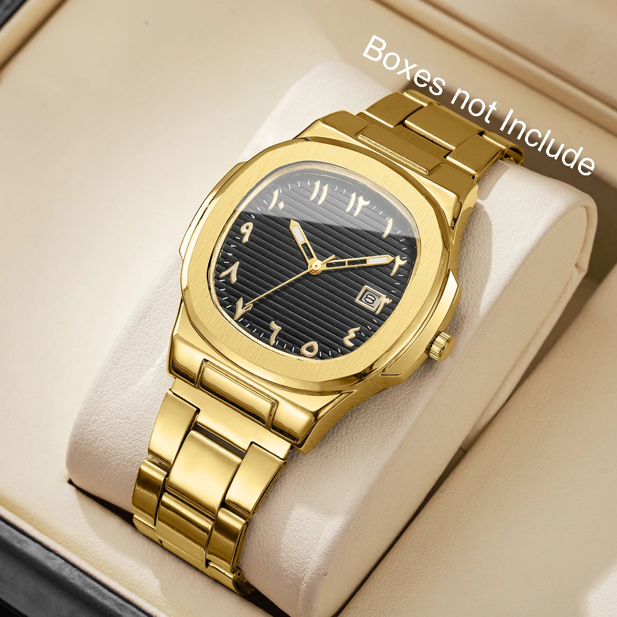Luxury Men Business Watches Fashion Square Dial Stainless Steel Strap Quartz Watch with Calendar For Mens Clock（Without Box）…