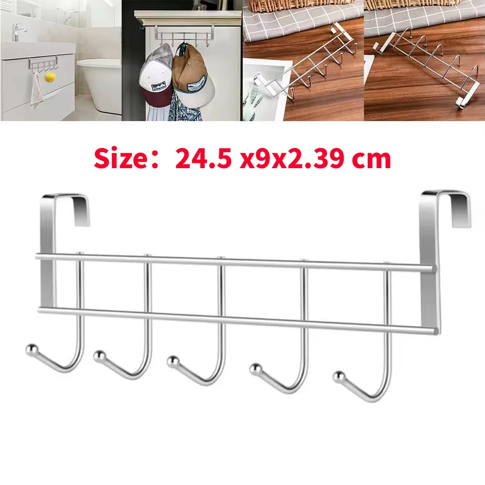 Bold Stainless Steel 5-hook Cabinet Door Back Hook 5 Hooks 24.5x9x2.39 cm Small Door Hooks Room Clothes Towel Storage Holder