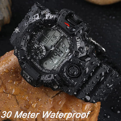 Fashion Men's Watch Sports Electronic Wristwatch Large dial Multifunctional Waterproof Luminous Alarm Kids Male's Military W…