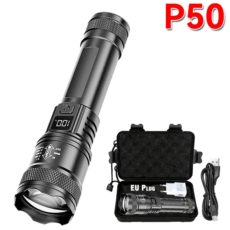 2000LM Ultra Bright P50 LED Flashlight Tactical EDC Emergency Spotlight Telescopic Zoom Handheld Torch with 14500/18650 Batt…