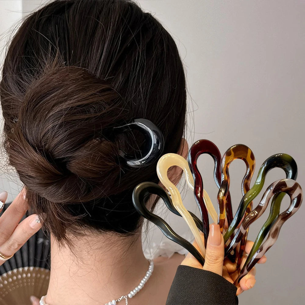 U-Shaped Hair Fork Fashion Tortoiseshell Acetate Acrylic Hairpin Geometric Headwear Hair Sticks Women Girls Hair Accessories…