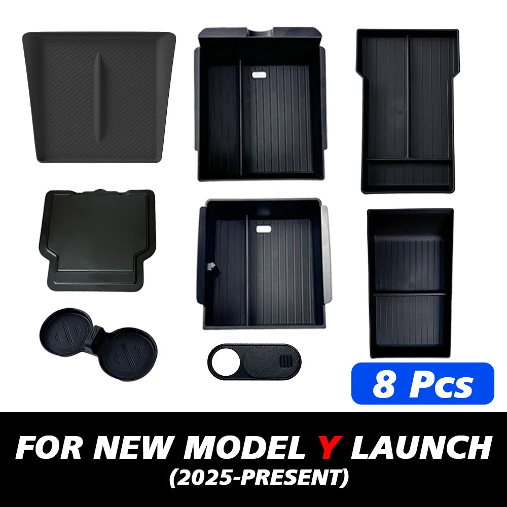 TEKSY 1/2/3/4/6/7/8pcs For Tesla New Model Y 2025 2026 Juniper ABS with Silicone Non-slip Mat Console & Armrest Storage Box…