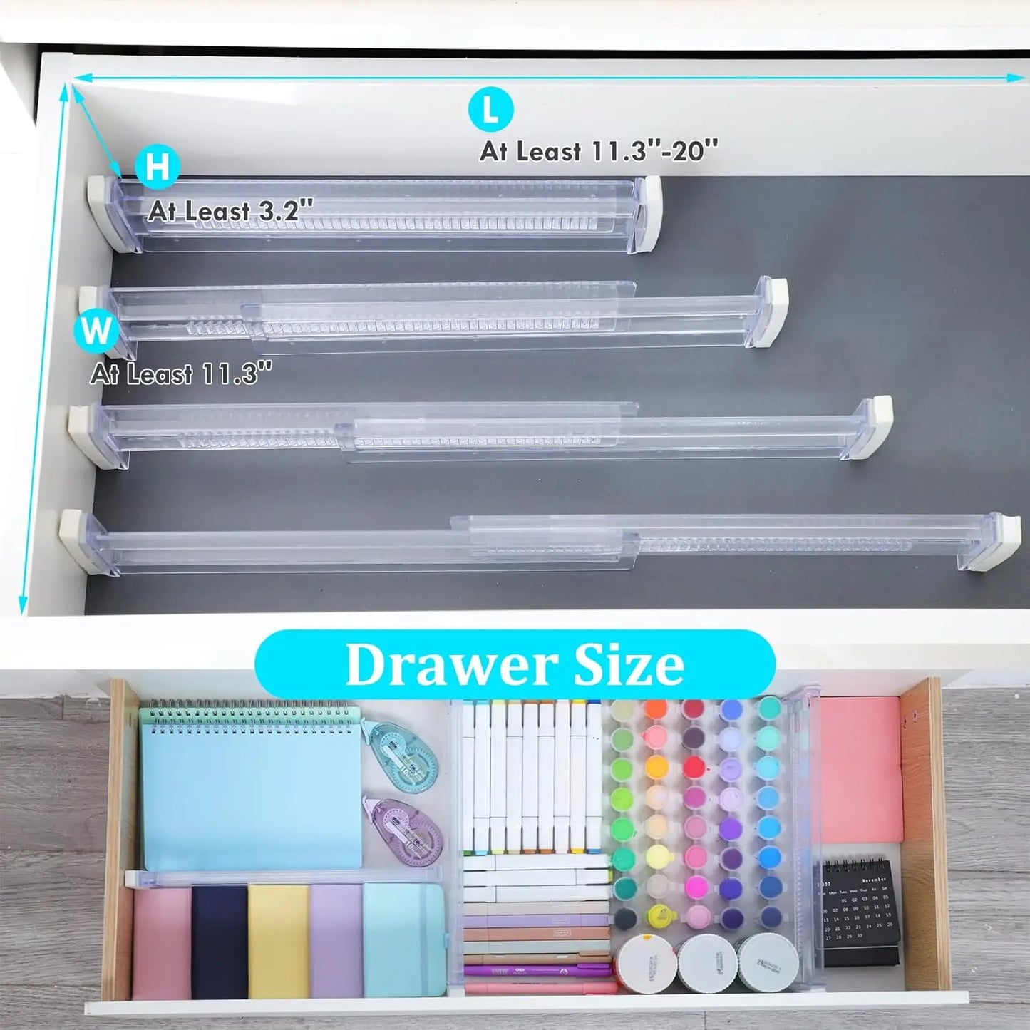 6/8/10/12-Pack Adjustable Drawer Organizers, Clear Expandable Dresser Organizers for Storing Clothes Kitchen Utensils - imag…