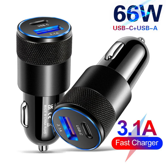 66W USB Car Charger Type C Fast Charging Phone Adapter For Xiaomi Huawei PD Phone Charger Car Adapter Socket Cigarette Light…