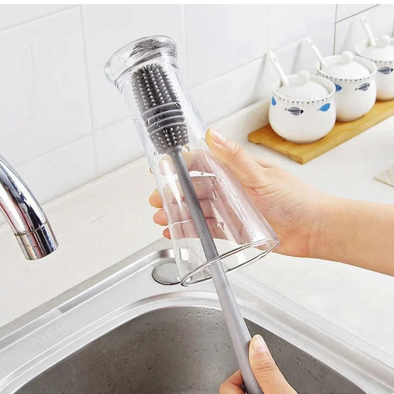 Silicone Milk Bottle Brush Cup Scrubber Glass Cleaner Kitchen Cleaning Tool Long Handle Drink Bottle Glass Cup Cleaning Brus…