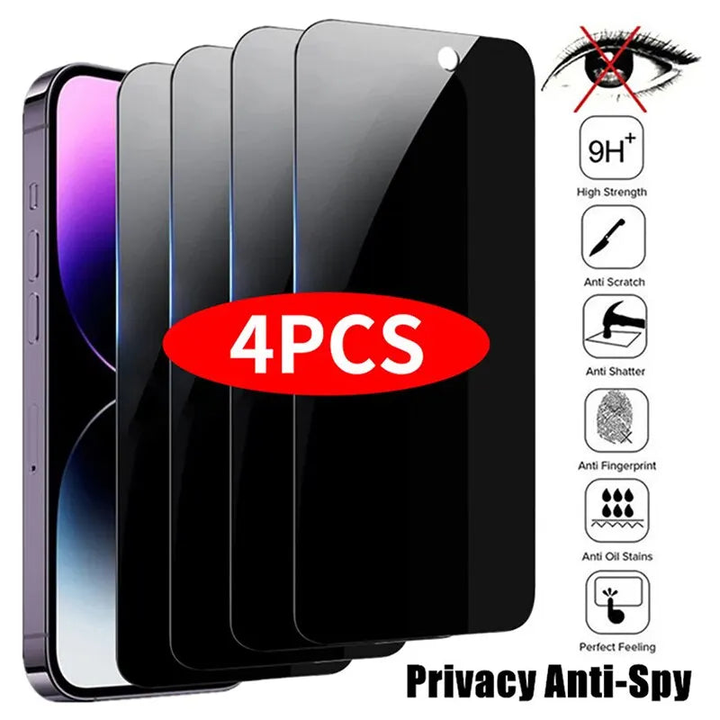 4PCS Privacy Screen Protector For iPhone 14 Pro Max 16 Pro Anti-Spy Glass For iPhone 13 15 12 11 Pro Max 13 Mini Tempered Gl…