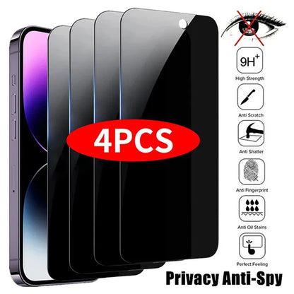 4PCS Privacy Screen Protector For iPhone 14 Pro Max 16 Pro Anti-Spy Glass For iPhone 13 15 12 11 Pro Max 13 Mini Tempered Gl…
