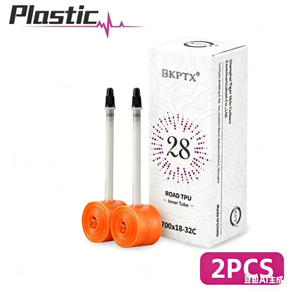 BKPTX 1Pcs/2Pcs 28g orange Bike TPU Inner Tube 700X18 25 28 32 Road Bicycle TPU Material Tire 65mm Length French Valve - ima…