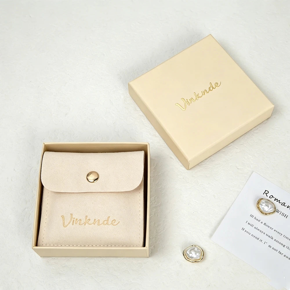 24/50/100Set Personalized Logo 9x9x3cm Jewelry Paper Box With 8x8cm Microfiber Snap Bag Jewellery Earrings Rings Brooch Boxe…