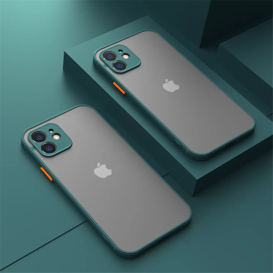 Shockproof Armor Matte Case For iPhone 11 12 13 14 15 16 Pro X XR XS Max 7 8Plus Luxury Silicone Bumper Clear Hard PC Cover…