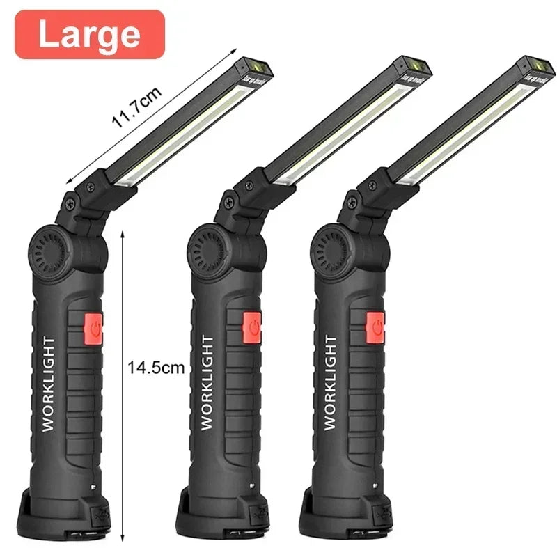 Portable COB LED Work Light USB Rechargeable LED Flashlight Inspection Lamp With Magnetic Hook Power Bank 18650 Battery Torc…