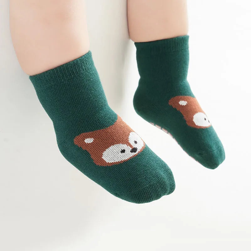 6 Pairs Kids Non-Slip Socks Cute Cartoon Fox and Bear Pattern Childrens Boys Girls Floor Socks Comfortable for Toddler - ima…