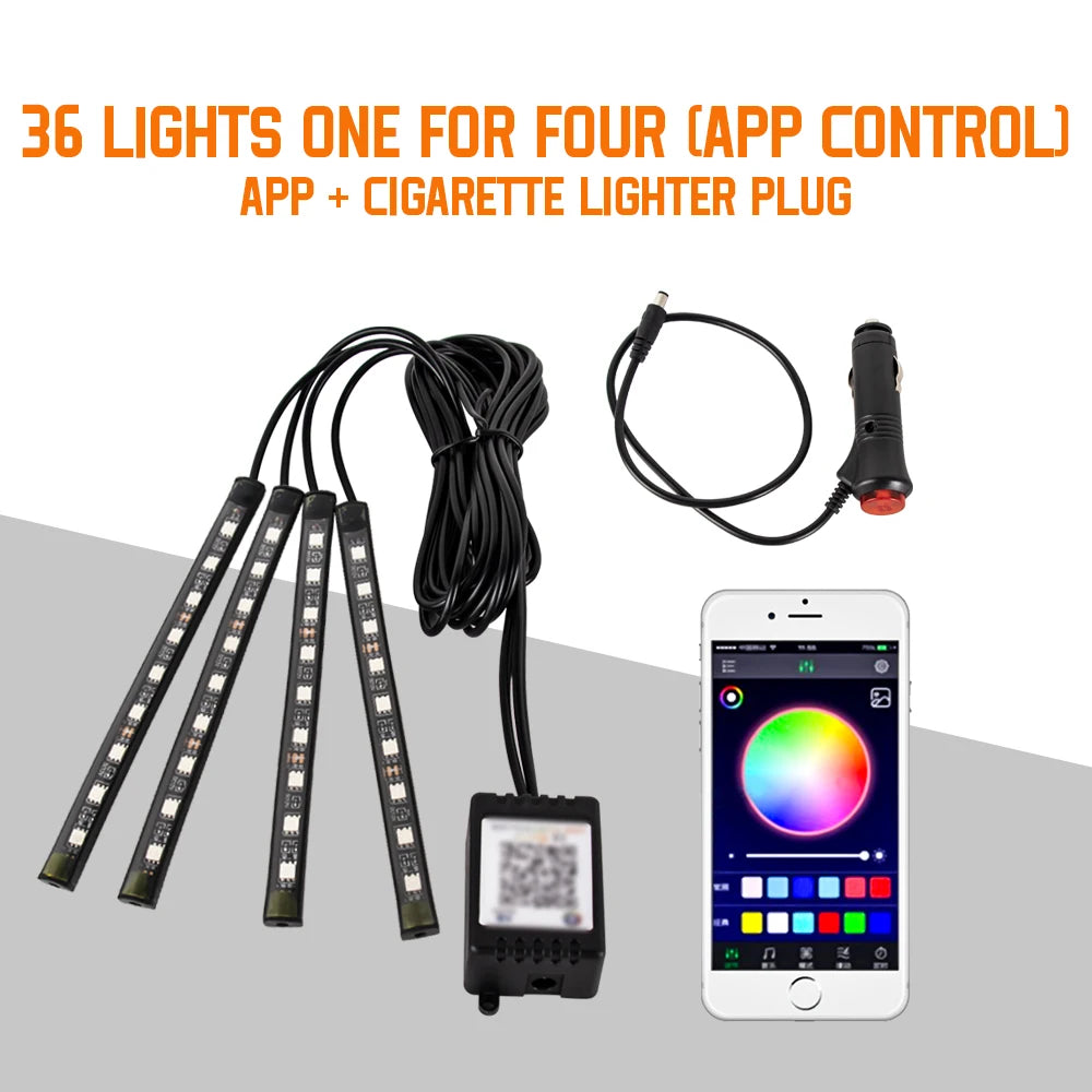 Neon 36 48 72 LED Car Interior Ambient Foot Light Wireless Remote Music APP Control Auto RGB Atmosphere Decorative Lamp - im…