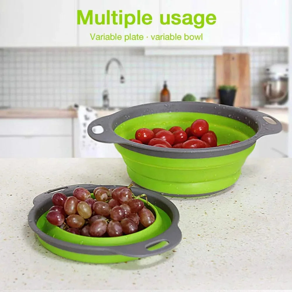 Silicone Folding Drain Basket Fruit Vegetable Washing Basket Foldable Strainer Colander Collapsible Drainer Kitchen Storage…