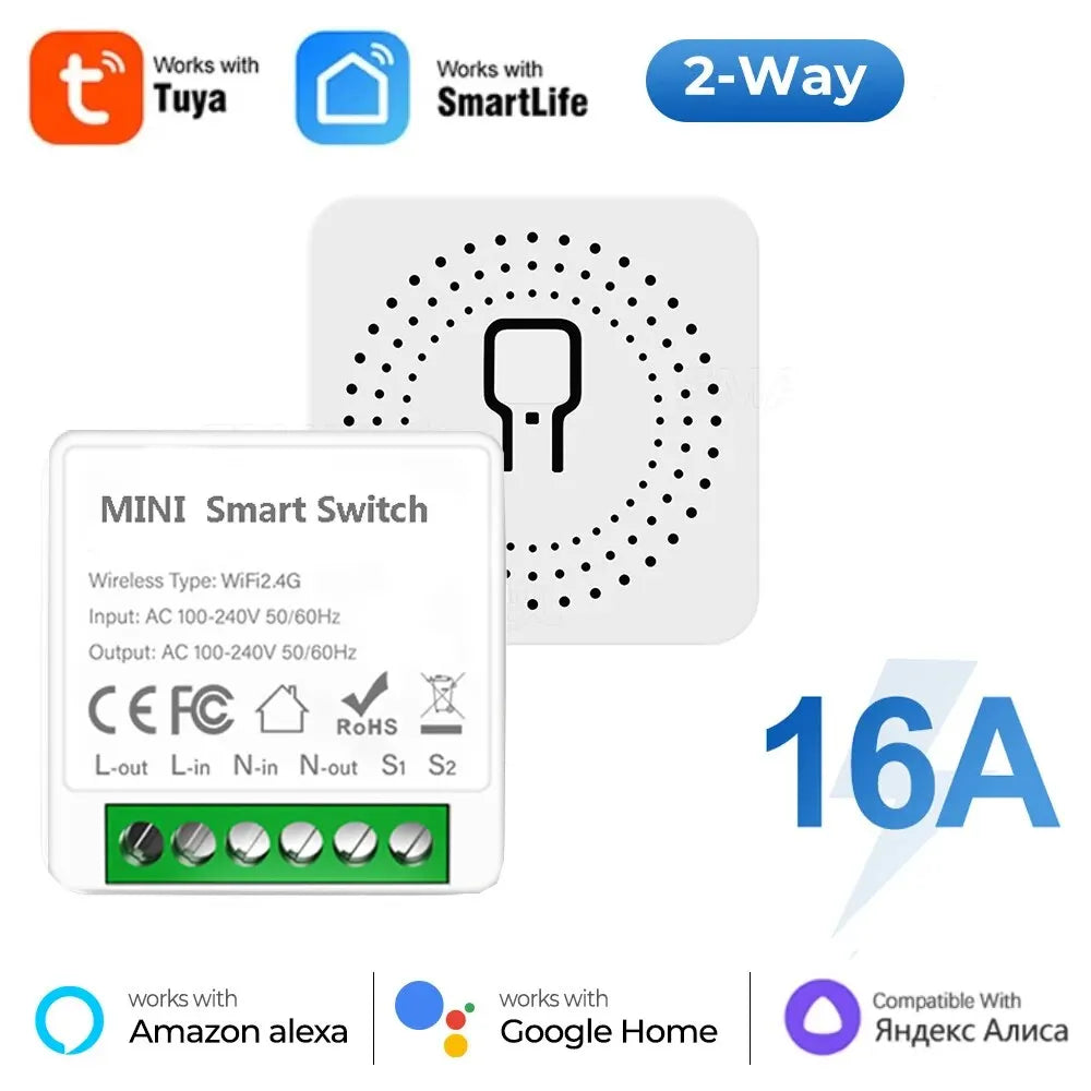 Work With Tuya app Mini 16A WiFi Switch Smart Life App 2 Way Control Smart Home Automation Module Interruptor Alexa Google H…
