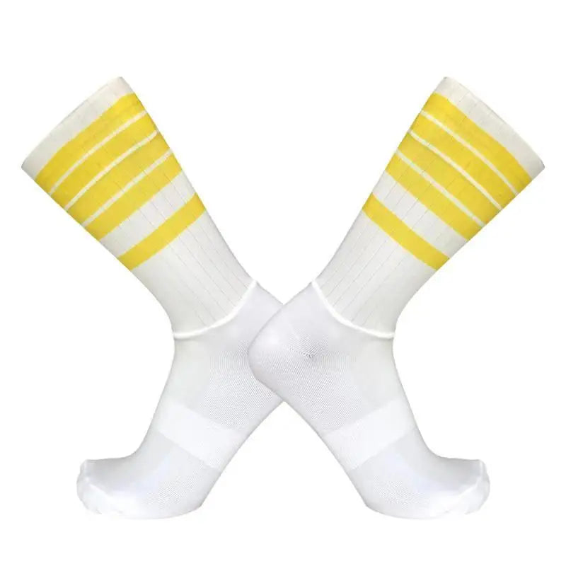 Aero Cycling Summer Anti Socks Whiteline Slip Silicone Socks Men Bicycle Sport Running Bike Socks Calcetines Ciclismo - imag…