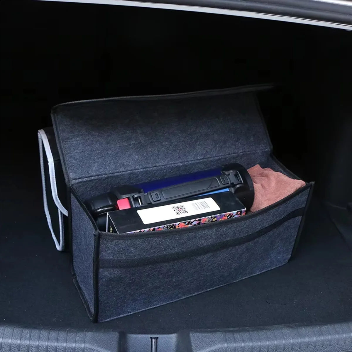 1PC Dark Gray Car Felt Storage Box Car Storage Bag Enlarged and Thickened Soft Felt Storage Box Household Storage Box - imag…