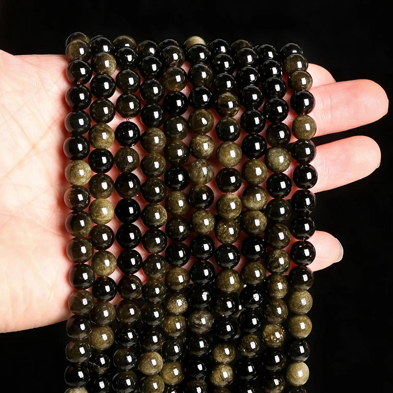 Natural Stone Golden Obsidian Bead Irisation Round Loose Spacer 4 6 8 10 12mm For Jewelry Making Diy Bracelet Necklace Acces…