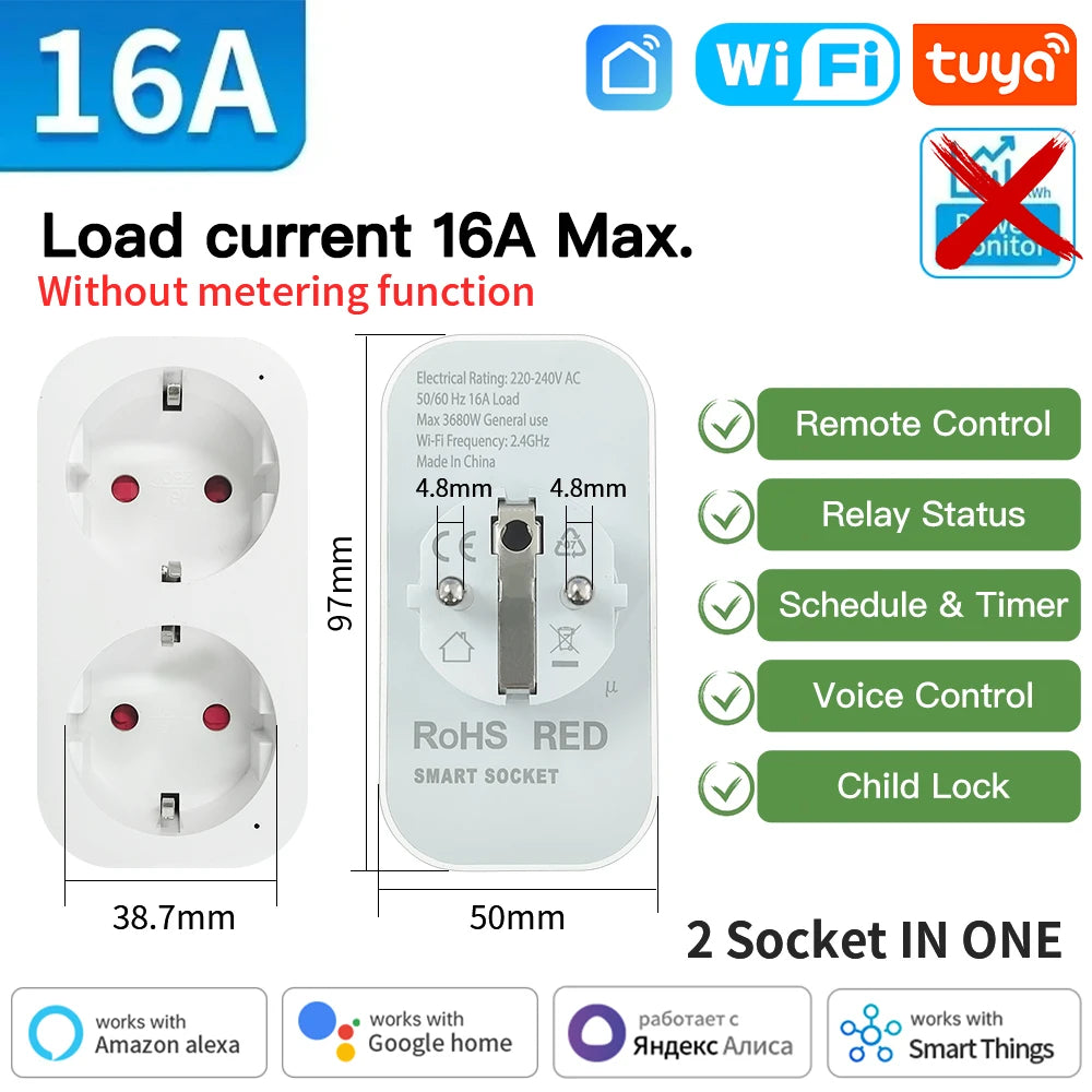 TNCE Tuya Wifi/Zigbee3.0 Smart Socket EU Plug 16/20A Power Monitor Remote Control Smart Life APP Remote Control Alexa - imag…