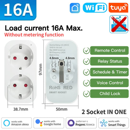 TNCE Tuya Wifi/Zigbee3.0 Smart Socket EU Plug 16/20A Power Monitor Remote Control Smart Life APP Remote Control Alexa - imag…