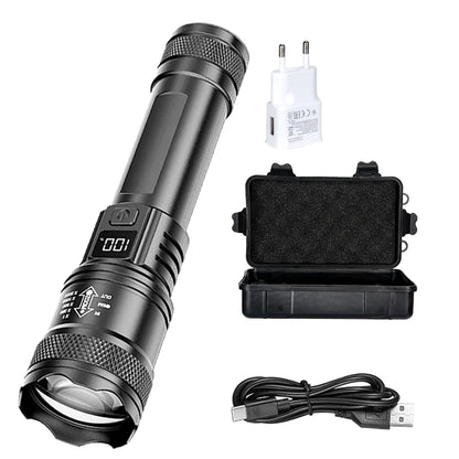 Rechargeable LED Flashlight Zoomable Torch with LCD Display 3 Modes Waterproof High Power Hand Light Outdoor Wilderness Camp…