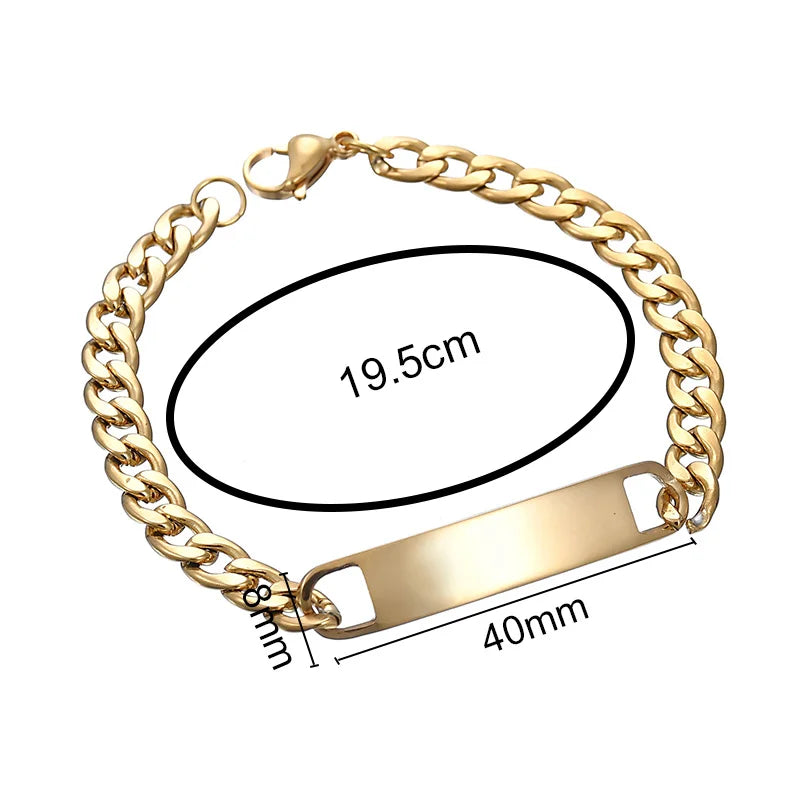 Stainless Steel Engrave Name Bracelet For Men Personalized Nameplate Date DIY Bracelets For Male Boy Jewelry Birthday Gift -…