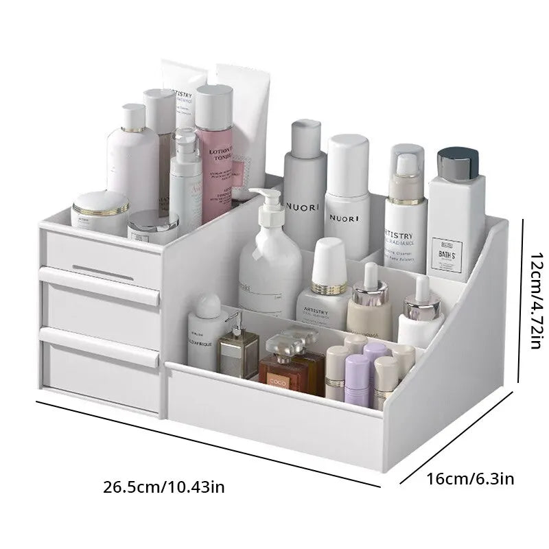 1pc White New Drawer Makeup Storage Box Dormitory Finishing Plastic Shelf Cosmetics Skin Care Dressing Table Desktop - image…