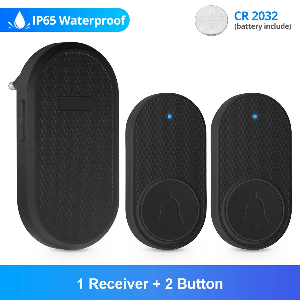 Fuers Wireless Doorbell Waterproof Button Welcome Chime Home Door Bell Intelligent 32 Songs Smart Melodies Alarm With Batter…