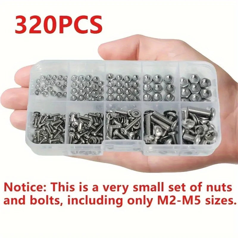 Hex Nuts and Bolt Set - 320 pieces/120 pieces, durable M2 - M5 metric size, universal hardware kit for DIY projects and repa…