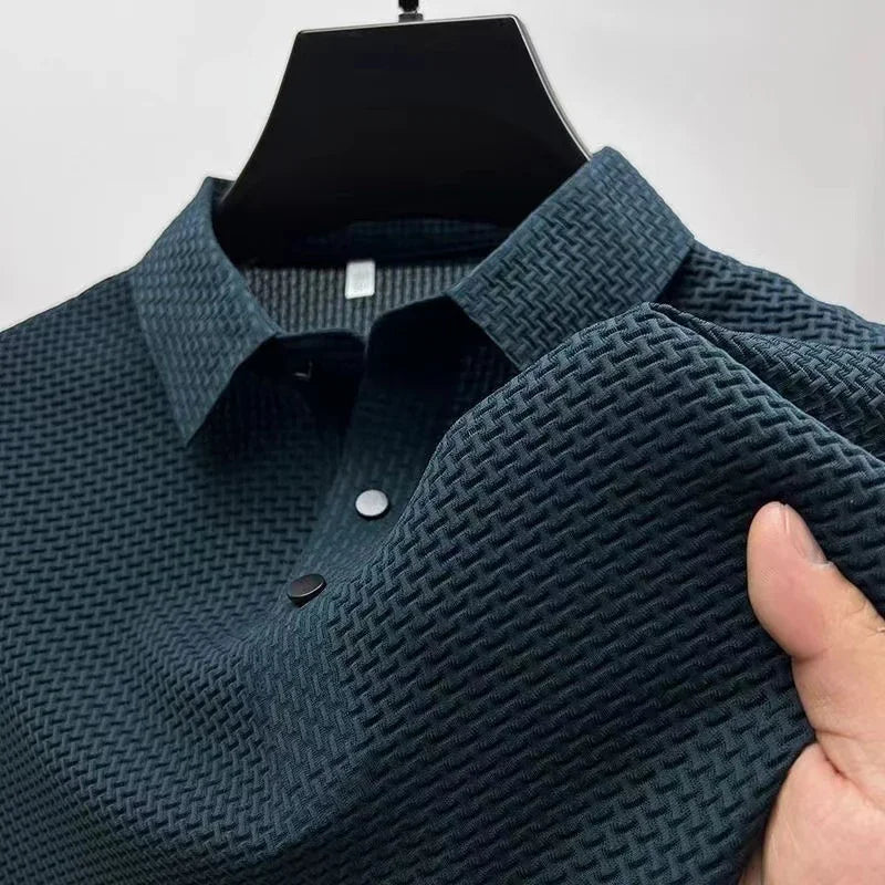 New Men's Business Casual Short Sleeved Bone Flower Solid Color POLO Shirt Fashion Breathable Comfortable Summer Versatile T…