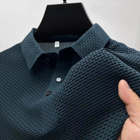 New Men's Business Casual Short Sleeved Bone Flower Solid Color POLO Shirt Fashion Breathable Comfortable Summer Versatile T…