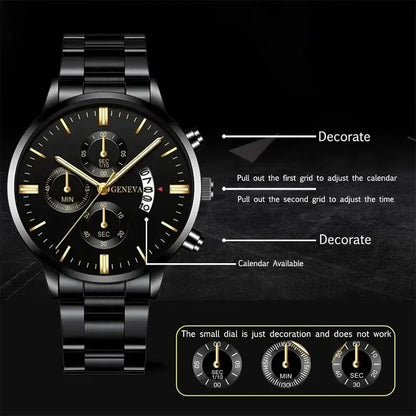 Fashion Men Stainless Steel Watch Luxury Calendar Quartz Wrist Watch Mens Business Watches for Man Clock Montre Homme - imag…