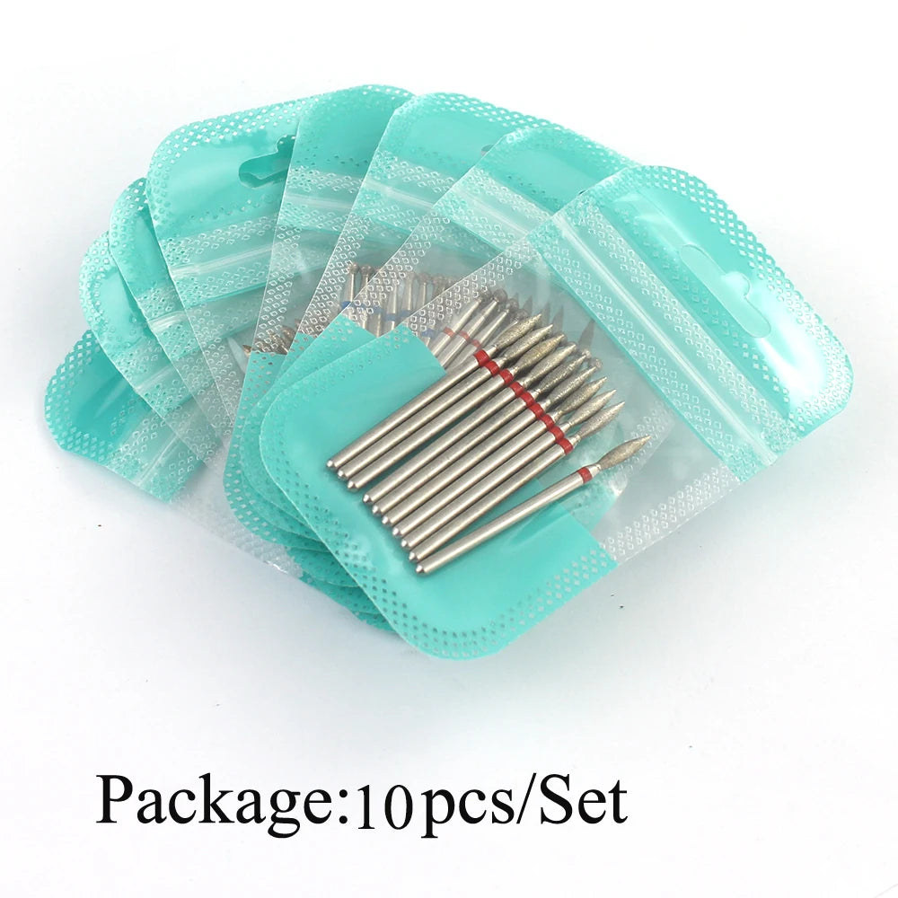 10pcs Diamond Milling Cutter Nail Drill Bits Set For Manicure Accessory Pedicure Eletric Machine Nail Bit Brush Burr Tools -…