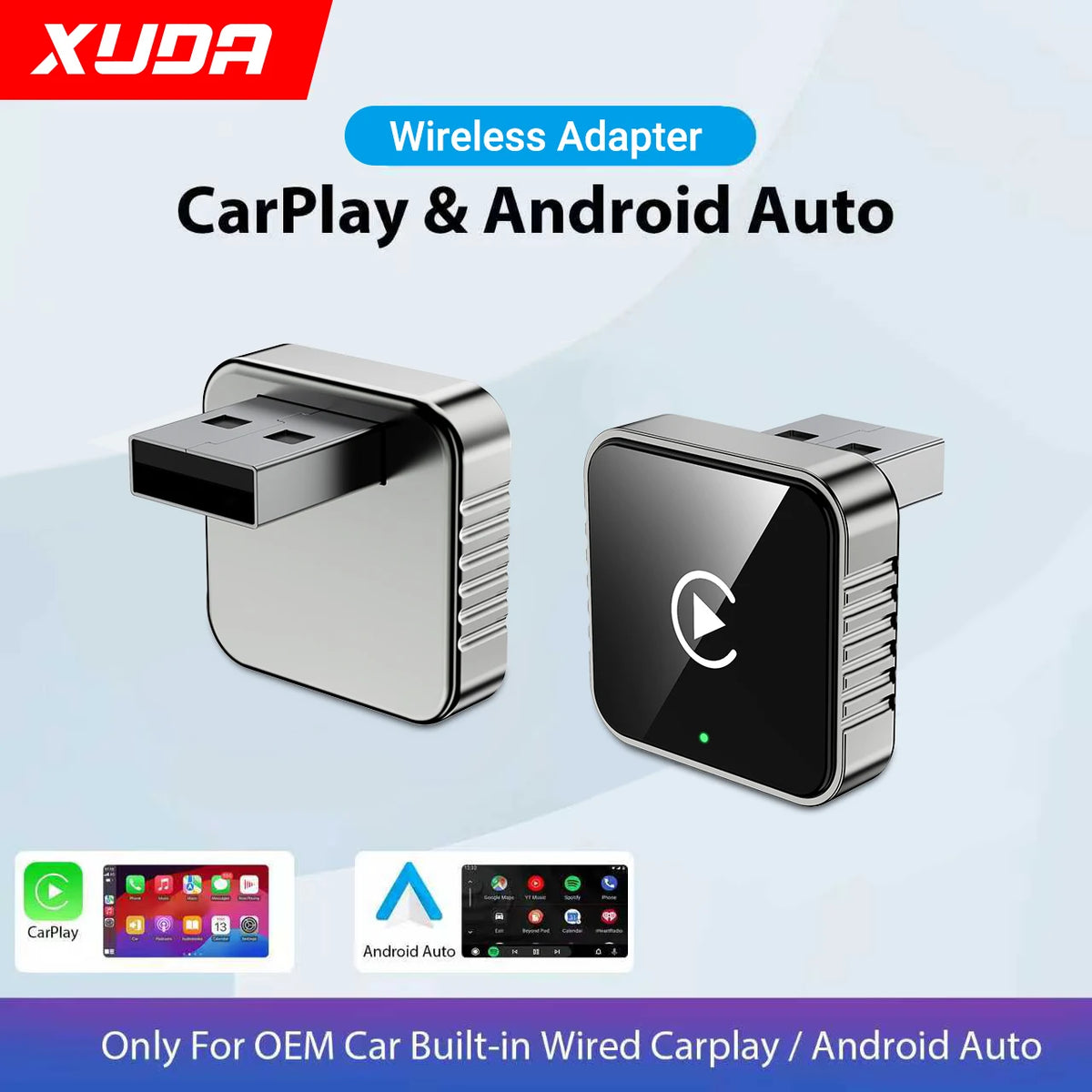 XUDA 2 in 1 Wired to Wireless CarPlay Android Auto Adapter for OEM Car Stereo With USB Dongle Mini Box Plug and Play Bluetoo…