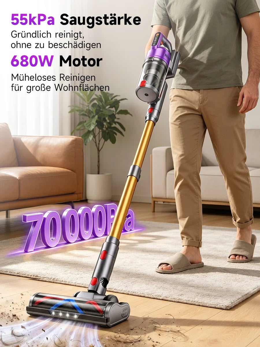 Tdyon Nova Wireless Cordless Vacuum Cleaner 680W High Power 70000PA Strong Suction Stick Vacuum Cleaner, 75 Minutes Long Wor…