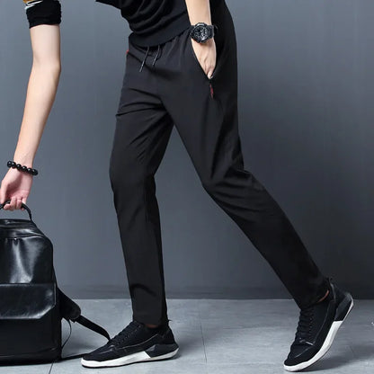Men's Casual Pants Straight Slim Fit Elastic Waist Jogger Korean Classic Blue Black Gray Male Brand Trousers Plus Size - ima…
