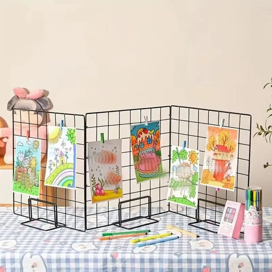 Modern Grid Display Rack Metal with Base Storage Rack Grid Frame Jewelry Booth Rack For Grid Panel