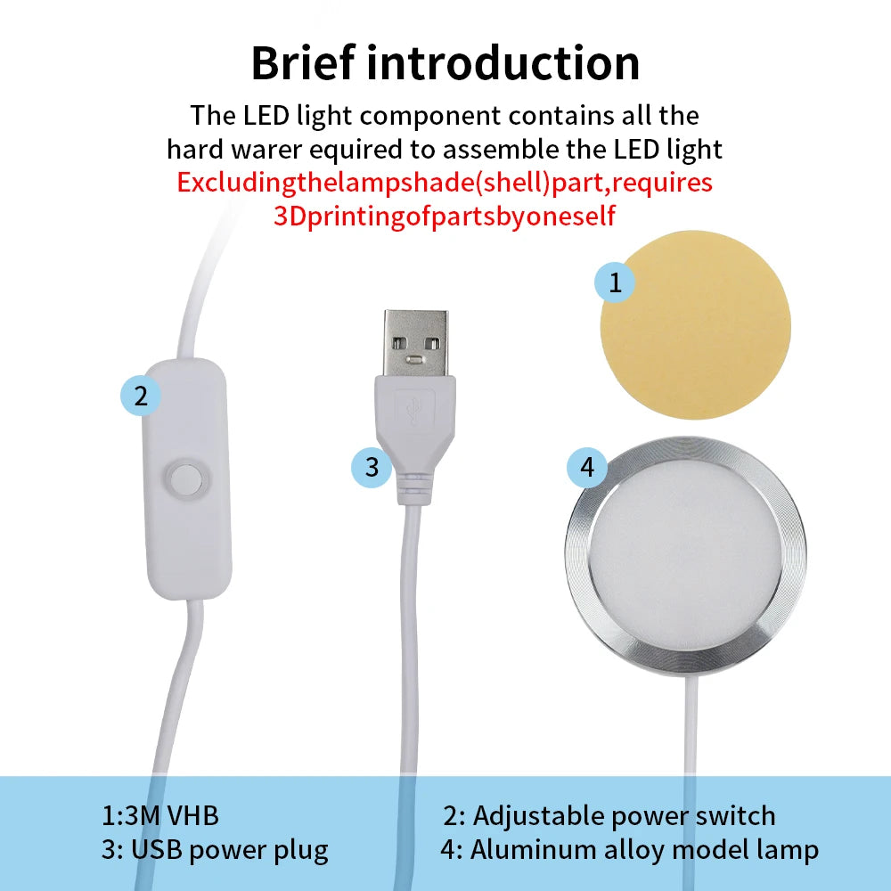 For Bambu Lab LED Lamp Kit Adjustable Light Kit RGB Light Parts Hardware DIY Model White/Cold/Warm Lights Without Lamp Shell…