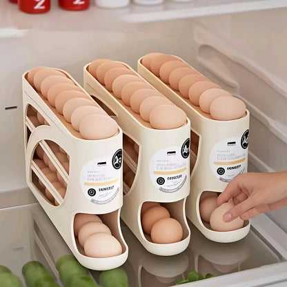 3-Tier Rolling Egg Storage Container for Refrigerator Holds 24 Eggs Organizer Rack Large Capacity Kitchen & Fridge Storage B…