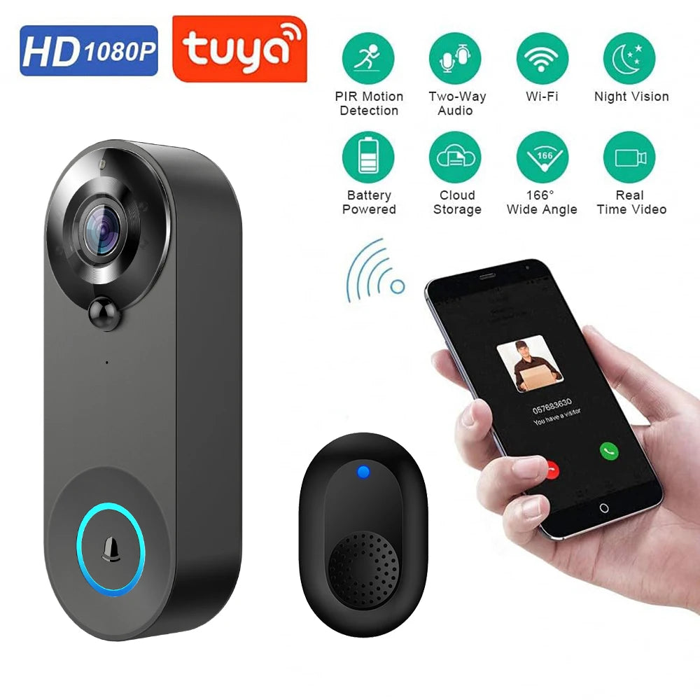 1080P Wireless Video Doorbell Camera WiFi Smart Door Bell Tuya Smart Home Security Motion Detect Night Vision Intercom Doorb…