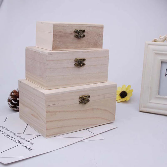 1/3pcs Log Color Scotch Plain Wood Wooden Square Hinged Storage Boxes Craft Gift Box Handmade Case Box Storage Organization