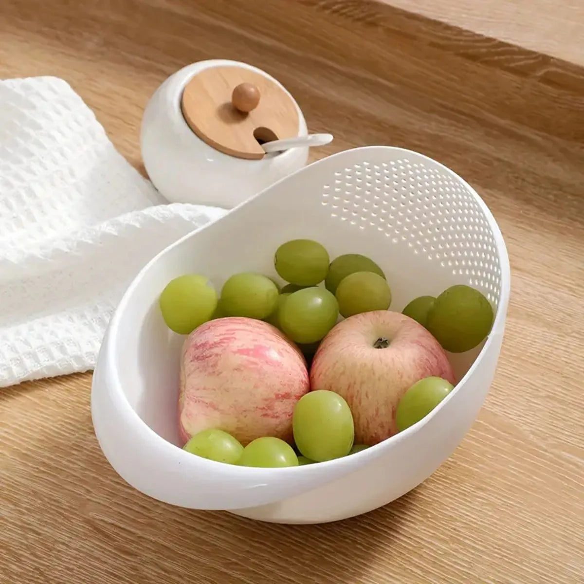 1PC-Silicone Colander Rice Bowl Drain Basket Fruit Bowl Washing Drain Basket with Handle Washing Basket Home Kitchen Organiz…