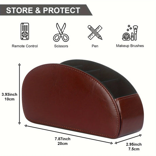 5 Grid Pu Leather Organizer Remote Control Phone And Tv Holder Desk Storage Box Cosmetics Brush - image 2