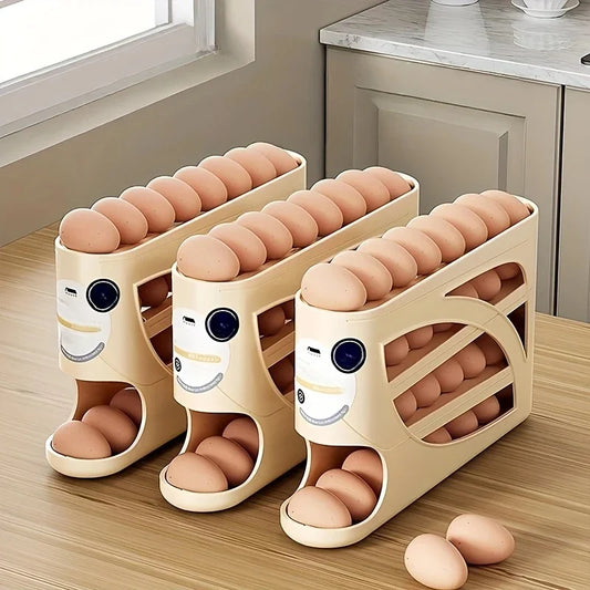 3-Tier Rolling Egg Storage Container for Refrigerator Holds 24 Eggs Organizer Rack Large Capacity Kitchen & Fridge Storage B…