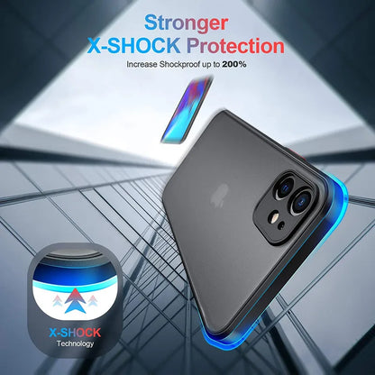 Shockproof Armor Matte Case For iPhone 11 12 13 14 15 16 Pro X XR XS Max 7 8Plus Luxury Silicone Bumper Clear Hard PC Cover…